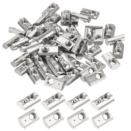 sourcing map 60Pcs M5 T Spring Nut Fastener Carbon Steel Nickel Plated Half Round Roll in Spring T Slot Nut for t-Slot Aluminum Profile 3D Printer, CNC Router 2020 Series
