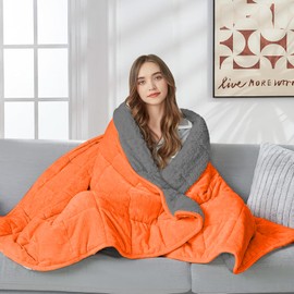 yescool Weighted Blanket for Adults (15 lbs, 60" x 80", Orange) Heavy Blanket for Sleeping Perfect for 140-160 lbs, Queen Size Breathable Blanket with Premium Glass Bead, Machine Washable