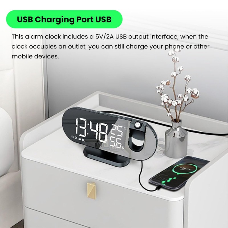 Locadence Projection Alarm Clock, USB Powered Mirror Display Design Clock,