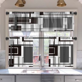 MCALK Dark Grey Blackout Kitchen Curtains Tiers and Valances Set 3 Piece for Windows Grey and Black Kitchen Window Curtains Set,Geometric Modern Art Valances for Living Room(36" Tiers Set)