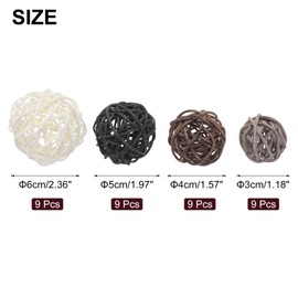 sourcing map 36 Pcs Vase Filler Decorative Balls, 2.4/2/1.6/1.2" White/Black/Brown/Gray Wicker Rattan Decor, Balls Bowl Fillers for Home Decor,Center Table