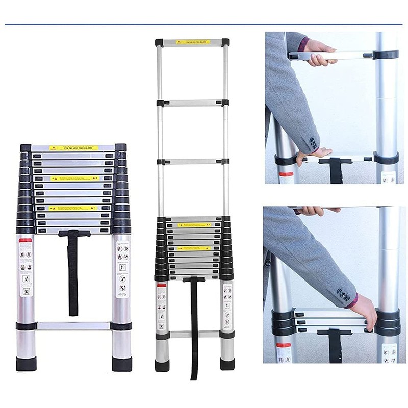 5M/16.5FT Telescoping Ladder with Detachable Hooks,Aluminum Extension Foldable Telescopic Ladder,Portable