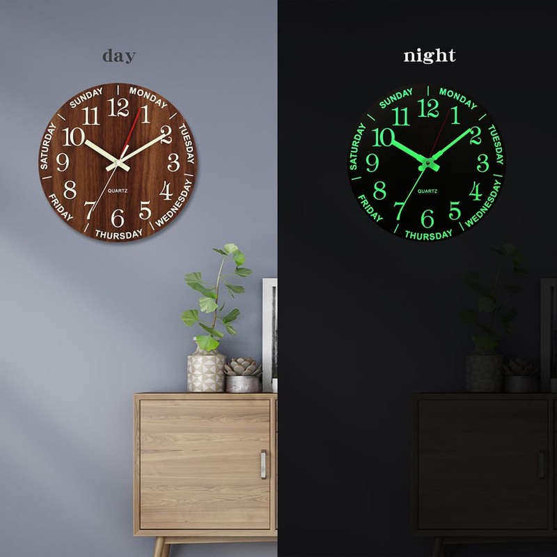 Felvoro Wall Clock 12 Inch Brown Weekly Wall Clock Silent