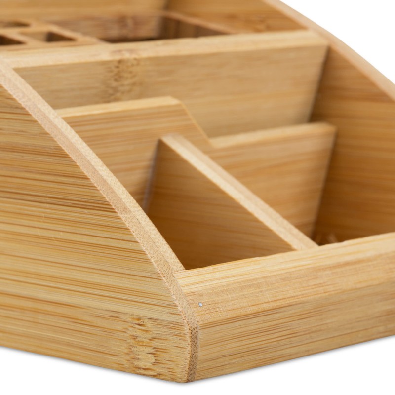Relaxdays Bamboo Desk Organizer, Stationery Pen Holder, Office File Sorter