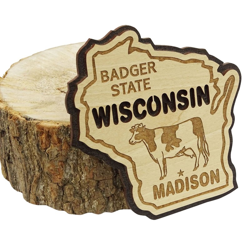 Printtoo Souvenir Wooden Badger State Wisconsin Madison Engraved Fridge Magnet
