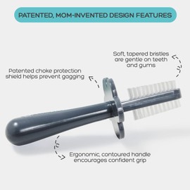 grabease Toddler Toothbrush Double Sided - Baby Training Toothbrush Set with Safety Guard & Finger Brush - Soft Silicone Bristles for Teething Relief - 1 Count, Gray