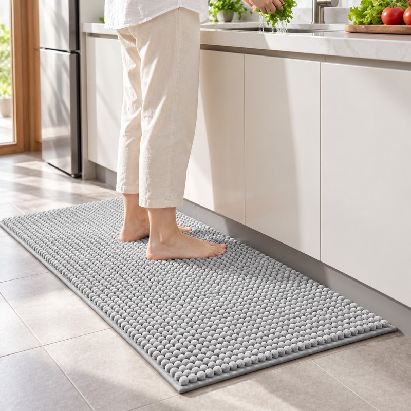Grey Chenille Bath Mat Water Absorbent Non-Slip Rug – Soft