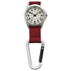 Kleffer Men's Pocket Watch, Carabiner Watch, Waterproof, Luminous, Analog, Nylon Strap, red