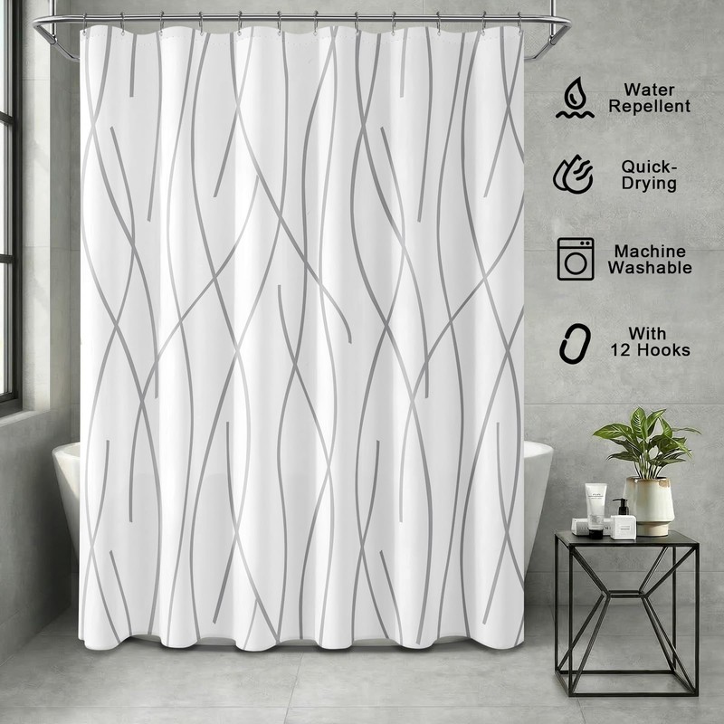 NDDYCU Grey and White Striped Shower Curtain Waterproof Bathroom 180x180