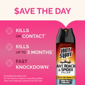 Hot Shot Ant, Roach & Spider Killer, Kills Insects Indoors and Outdoors, Kills Roaches and Listed Ants on Contact, Insecticide Spray, 17.5 Ounce (Crisp Linen)