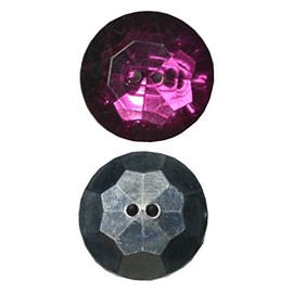 2 x 25mm Facet Cut Crystal Effect 2 Hole Fuchsia Button (0046)