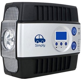 Simply DAC02 Digital Air Compressor, Air Compressor Tyre Pump LCD Gauge Display Screen, 100 PSI, 12V with Screw on Valve Connector, Integrated LED Torch, 2 Extra Nozzle Adaptors