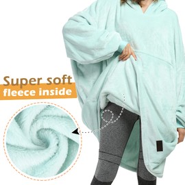 Catalonia Classy Wearable Blanket Fleece Hoodie Oversized Hoodie Women, Warm Large Sherpa Hoodie Blanket with Sleeves and Front Giant Pocket, Aqua 120cm