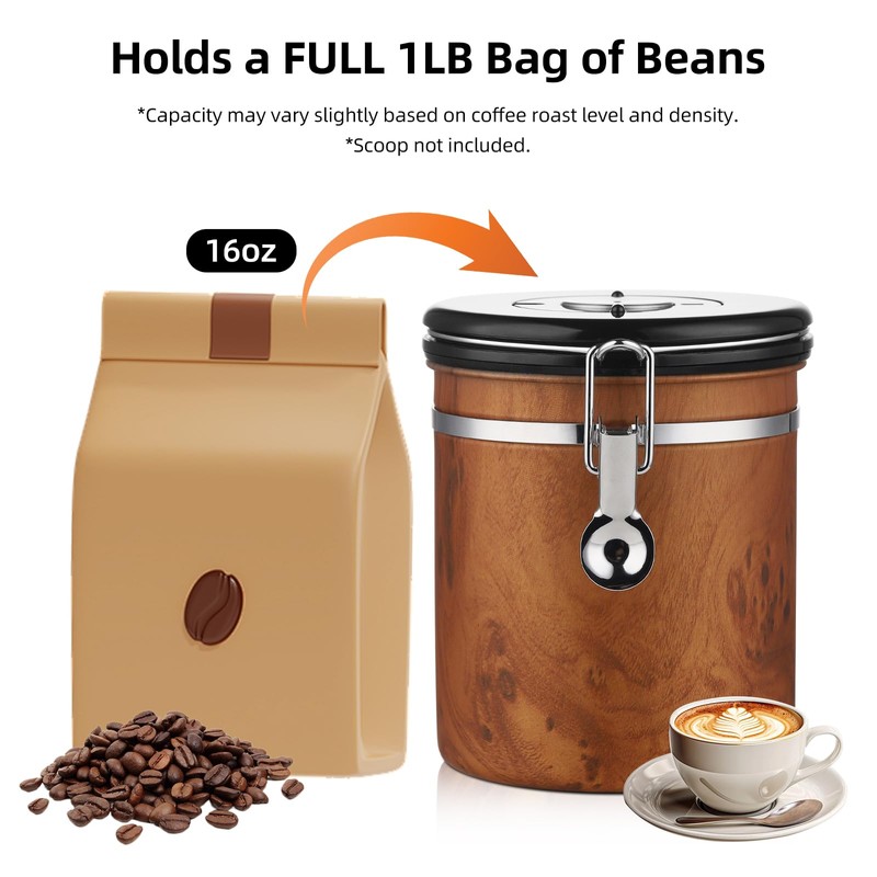 Bincoo Airtight Coffee Canister with Date Tracker - Holds a
