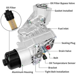68525212AA Upgraded Aluminum Oil Cooler Engine Oil Filter Housing Assembly Fit for Jeep Grand Cherokee 3.0L V6 Turbo Diesel 2014-2019 with Sensors and Gaskets Replace No. 68269916AB 68477666AA
