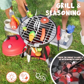 JOYIN 34 PCS Kitchen Toy Set, BBQ Play Grill, Cooking Toy Set, Little Chef Play, Kids Grill Playset Interactive BBQ for Kids with Light & Sound, Birthday Gift for Boys Girls