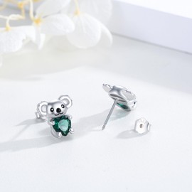 Koala Earrings 925 Sterling Silver Animal Stud Earrings CZ Earrings Koala Earrings Jewellery Gifts for Women Girls Girlfriend, Sterling Silver