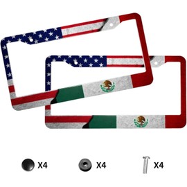 Retro American Mexi Flag License Plate Frames - 2 pcs USA Mexico Flag Aluminum Holder Cover with Stainless Steel Screws Caps License Plate Frame Fits All License Plates in Canada