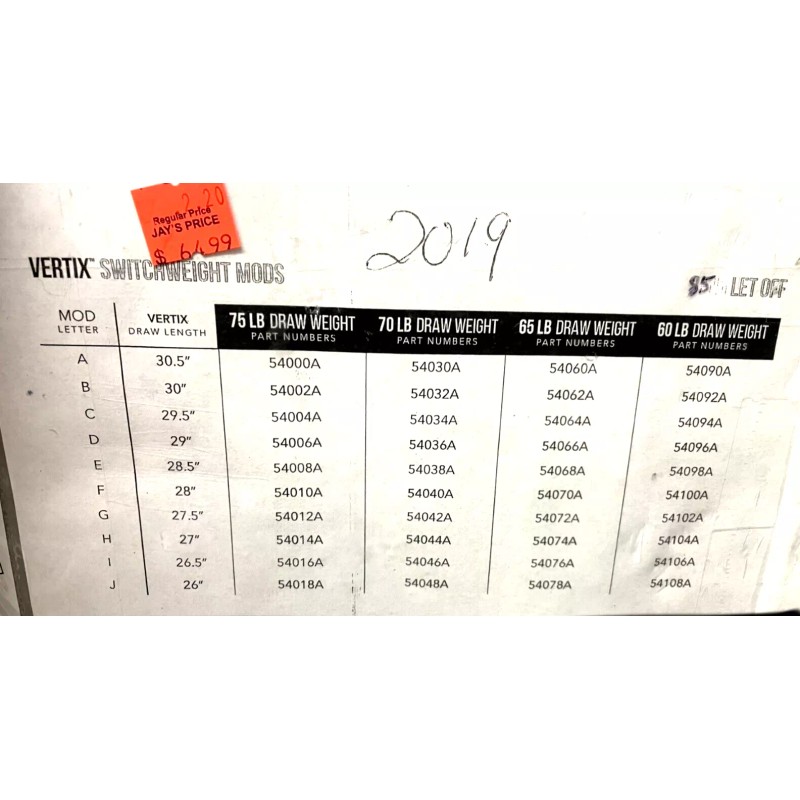 Mathews Switchweight “H” Mods 70# 85% let off New See