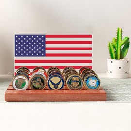 Lampeez Light up Challenge Coin Display, Coin Holder American Flag with Warm White Color Ligh Solid Wood Challenge Coins Stand 4 Row Holder Wooden Rack Gift for Military Army for Him Father