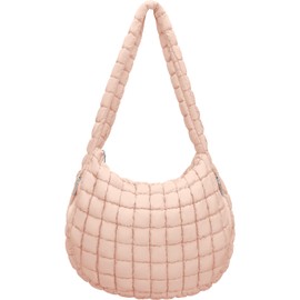 Kamsyluci Puffer Tote Bag For Women Quilted Crossbody Bag, Lightweight Puffy Purse Large Hobo Puff Shoulder Handbags (Pink)