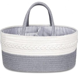 Organizador de pañales para bebé, Cesta de regalo para baby shower, con divisor extraíble, contenedor de almacenamiento de gran capacidad (Gris)