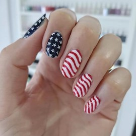 4th of July Press on Nails Short Length Independence Day Fake Nails with Star American Flag Acrylic Nails Square Shape Reusable Patriotic False Nails Glue on Nails for Women Nail Decoration 24 Pcs