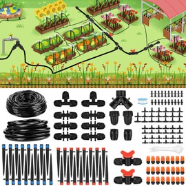 230FT Drip Irrigation System Kit Quick-Connect Automatic Garden Watering Misting System for Greenhouse Flower Beds Yard Lawn Patio Plant with 1/2 Inch Hose 1/4 Inch Distribution Tubing and Accessories