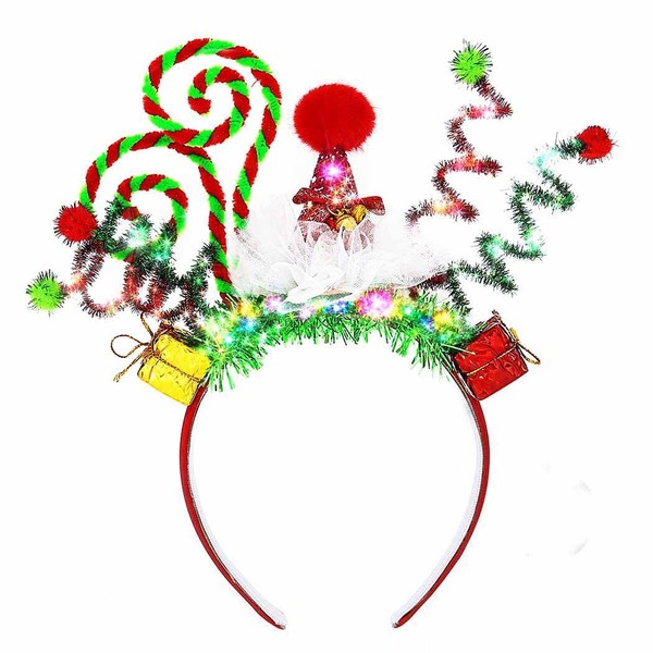 Zoestar - Diadema de Navidad con luz LED para el pelo de Navidad, accesorios para el cabello de fiesta para mujeres y niñas