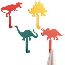 Otoolling 4 Pcs Fun Metal Cartoon Dinosaur Wall Hooks Decorative Wall Mounted Colorful Dinosaur Silhouette Shape Coat Hooks for Bathroom Bedroom Nursery Towels Hats Umbrellas