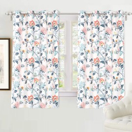 DriftAway Ada Floral Botanical Print Flower Leaf Lined Thermal Insulated Room Darkening Blackout Grommet Window Curtains 2 Layers Set of 2 Panels Each 52 Inch by 54 Inch Ivory Blue Blush and Gray