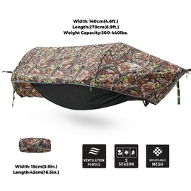 Camping Hammock Tent with Mosquito Net & RainFly, 3 in 1 Waterproof Lightweight Portable Sleeping Hammock Bug Backpacker Travel Outdoor Gear with Tree Strap Swing, for Hiking Patio Expedition (Camo)