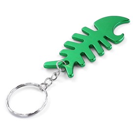 Komonee Fish Bone Green Bottle Opener Key Chain Metal Dead Sea Life Key Ring Novelty animal Keychain Keyrings (Pack of 5)