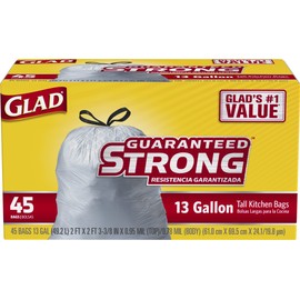 Glad Tall Kitchen Drawstring Trash Bags, 13 Gallon, 45 Count