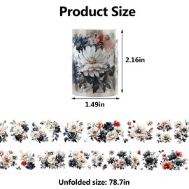 2M/Roll Vintage Floral Washi Tape Flower Washi Tape Stickers PET Washi Tape for Journaling Wide Aesthetic Washi Tapes Washy Tape Decorative Masking Tape Decorative Tape for Crafts