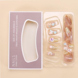 Hkanlre Medium Coffin Press on Nails Gradient Fake Yellow Nails Tips Full Cover False Cute Moon Nails for Women and Girls 24PCS