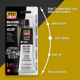RTV Silicone Gasket Maker, High Temp Silicone Sealant for Automotive, Anti-Freeze RTV Resist Oil for Bonding Internal Combustion, Steam Turbines, Engines, Gearboxes, Pumps, Black