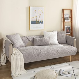 XSlive Cotton Quilted Sofa Cover Boho Circle Embroidered Sectional Couch Slipcover Solid Color Non Slip Sofa Slipcover Furniture Protector for Dogs, Pets, Children (Light Grey,43"x82")