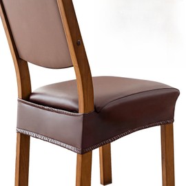 YUEANG Waterproof Seat Covers for Dining Room Chairs Set of 6 - PU Leather Removable Washable Chair Seat Slipcovers, Rear Covers (Coffee)