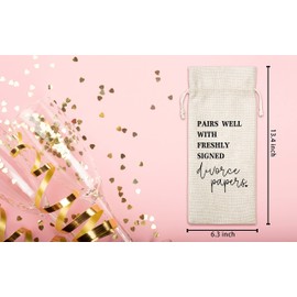 Divorced Wine Gift Bag, Wine Bag for Freshyl Signed Divorce Papers, breakup, happily divorced, Divorce Party, 1 Pc Burlap Wine Bottle Cover Bag (a21)