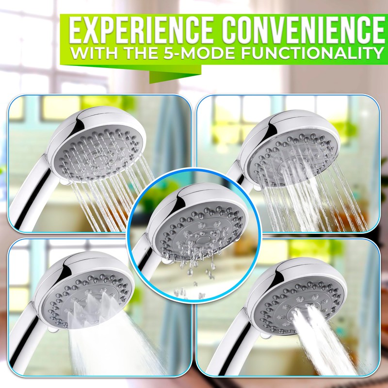 5-Mode Handheld Shower Head with Hose 4.9 Ft - Shower