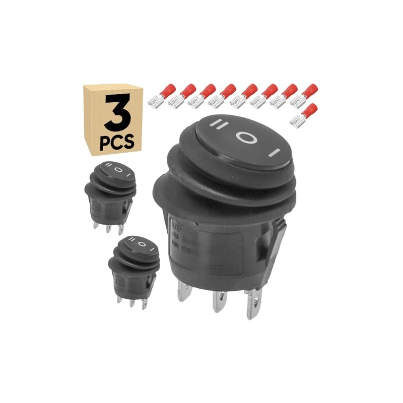 3-Pack Waterproof Rocker Toggle Switch, ON/Off/ON SPDT 3Pin Boat Switches