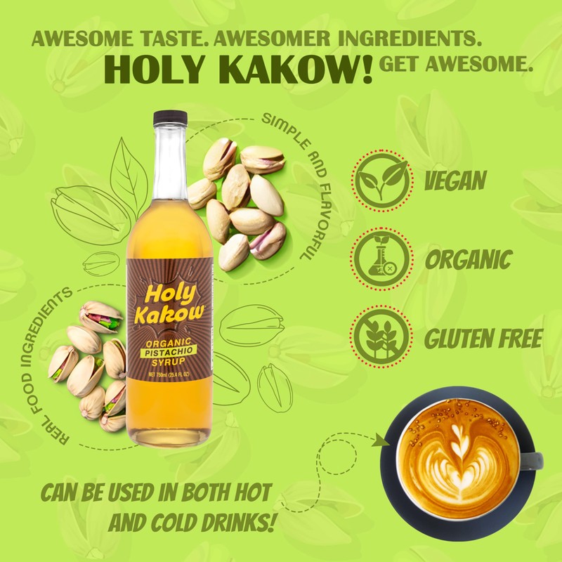 Holy Kakow Cafe Organic Pistachio Syrup - Pistachio Coffee Syrup,