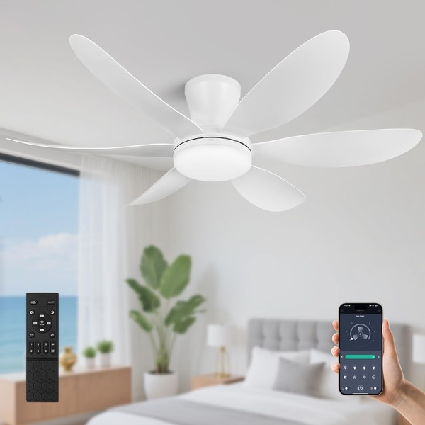 RIENAZA 42" Ceiling Fans with Lights-Low Profile Ceiling Fan with