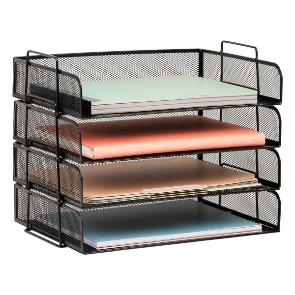 Mind Reader 4-Tier Stackable Paper Desk Tray Organizer Metal 4/Pack