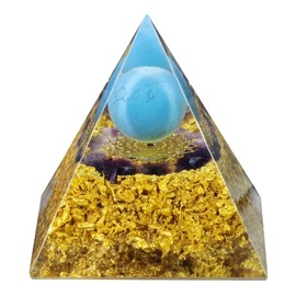 Rockcloud The Crown Chakra Orgone Pyramid Blue Howlite Turquoise Crystal Ball Reiki Balancing Energy Generator for Mediation Yoga Home Office Decor