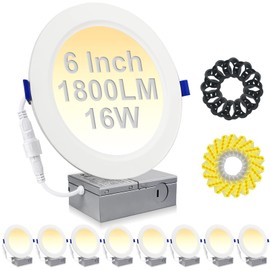 HiBay 8 Pack 6 Inch Canless LED Recessed Ceiling Light, 1800LM 16W 200W Eqv, 5000K Daylight Recessed Lighting Fixtures, Dimmable Wafer Can Downlights - ETL and Energy Star Certified