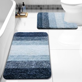 Arotive Bathroom Rugs Sets 2 Piece, Shaggy Soft and Absorbent Microfiber Bath Rugs and U-Shaped Contour Toilet Rug, Non-Slip, Machine Washable Dry Bath Mats for Bathroom (30"x20"+24"x20", Dark Blue)