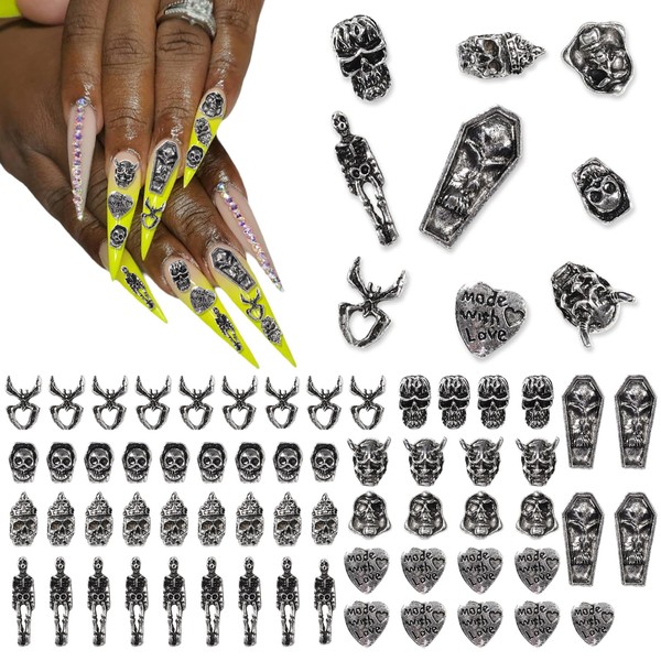 Y2K Nail Charms and Gems 3D Silver Star Butterfly Planet