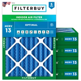 Filterbuy 19.25x23.25x4 Air Filter MERV 13 Optimal Smoke & Allergy Defense (5-Pack), Electrostatic Pleated HVAC AC Furnace Filters Replacement, Made in USA (Actual Size: 19.25 x 23.25 x 3.63)